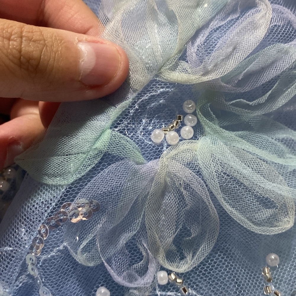 Dress The Population Audrey Sleeveless Lace Overlay Midi Dress Blue Tulle Sz L - Picture 9 of 10